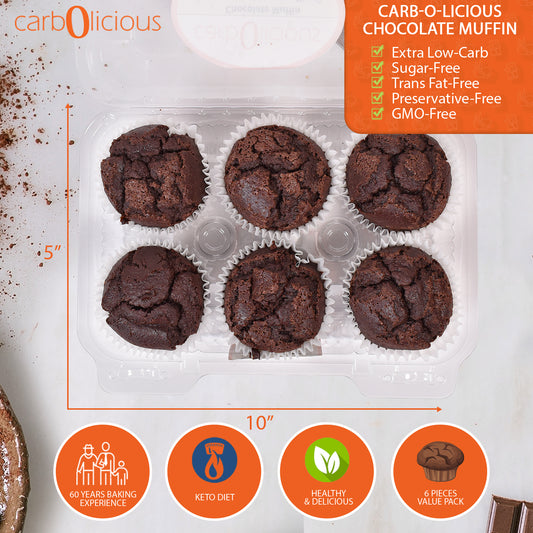 Carbolicious Chocolate Muffin Low-Carb Sugar-Free - 6 Pack - Only 3g Net Carbs per Muffin!