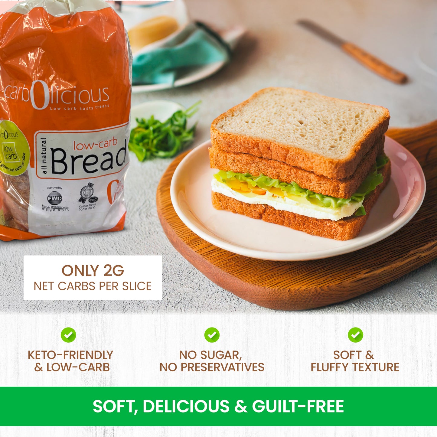 Carbolicious Bread Low-Carb, Sugar-free, Keto, Atkins Friendly 16 oz -2g Carbs- Per Slice One Loaf (16 oz)