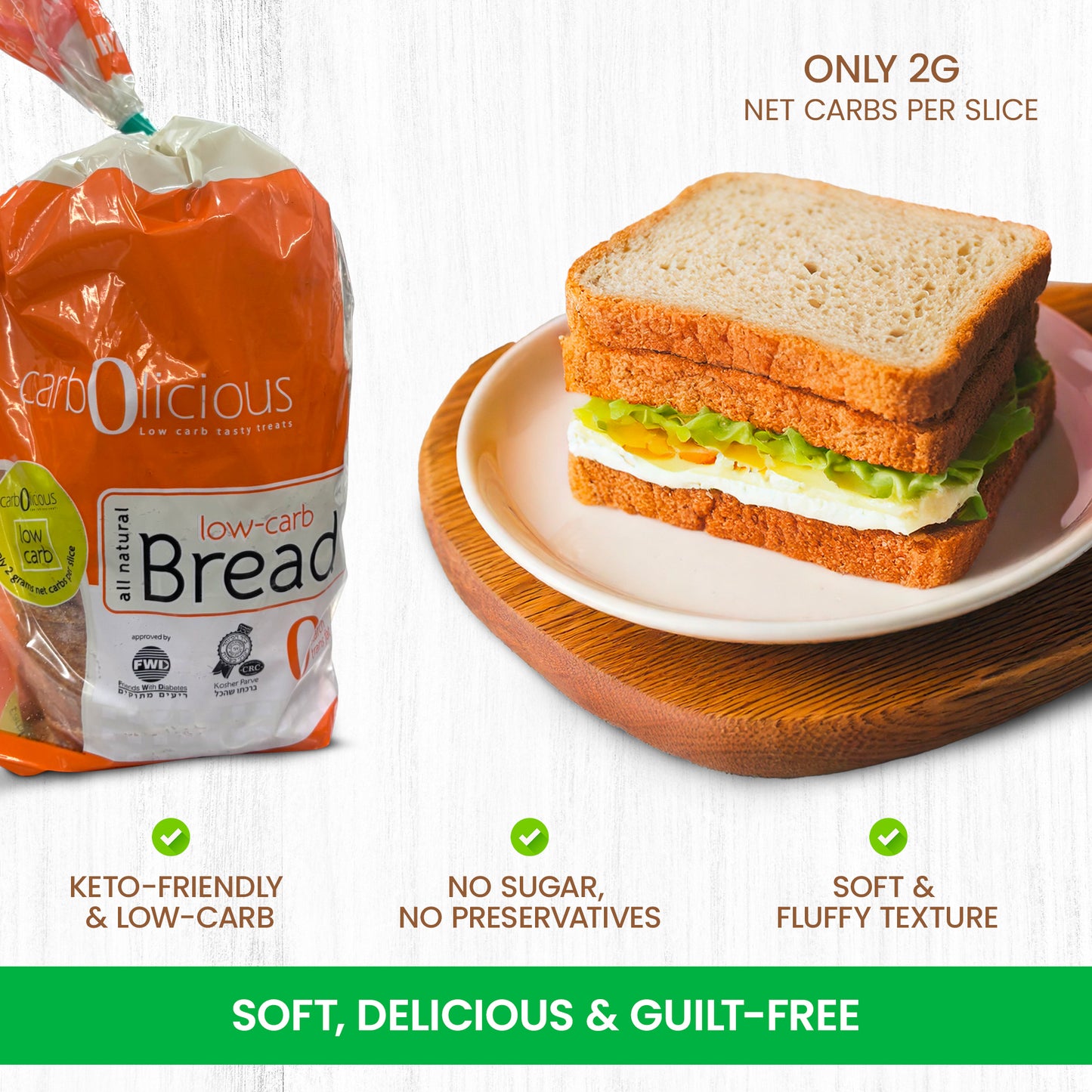 Carbolicious Bread Low-Carb, Sugar-free, Keto, Atkins Friendly 16 oz -2g Carbs- Per Slice One Loaf (16 oz)