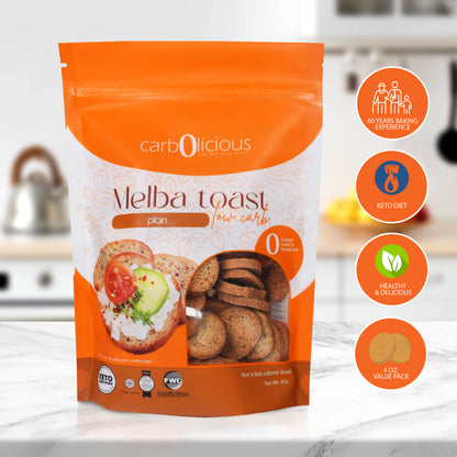 Carbolicious Melba Toast Low-Carb Sugar Free (PLAIN) 4oz 1g Net carbs per 8 slices