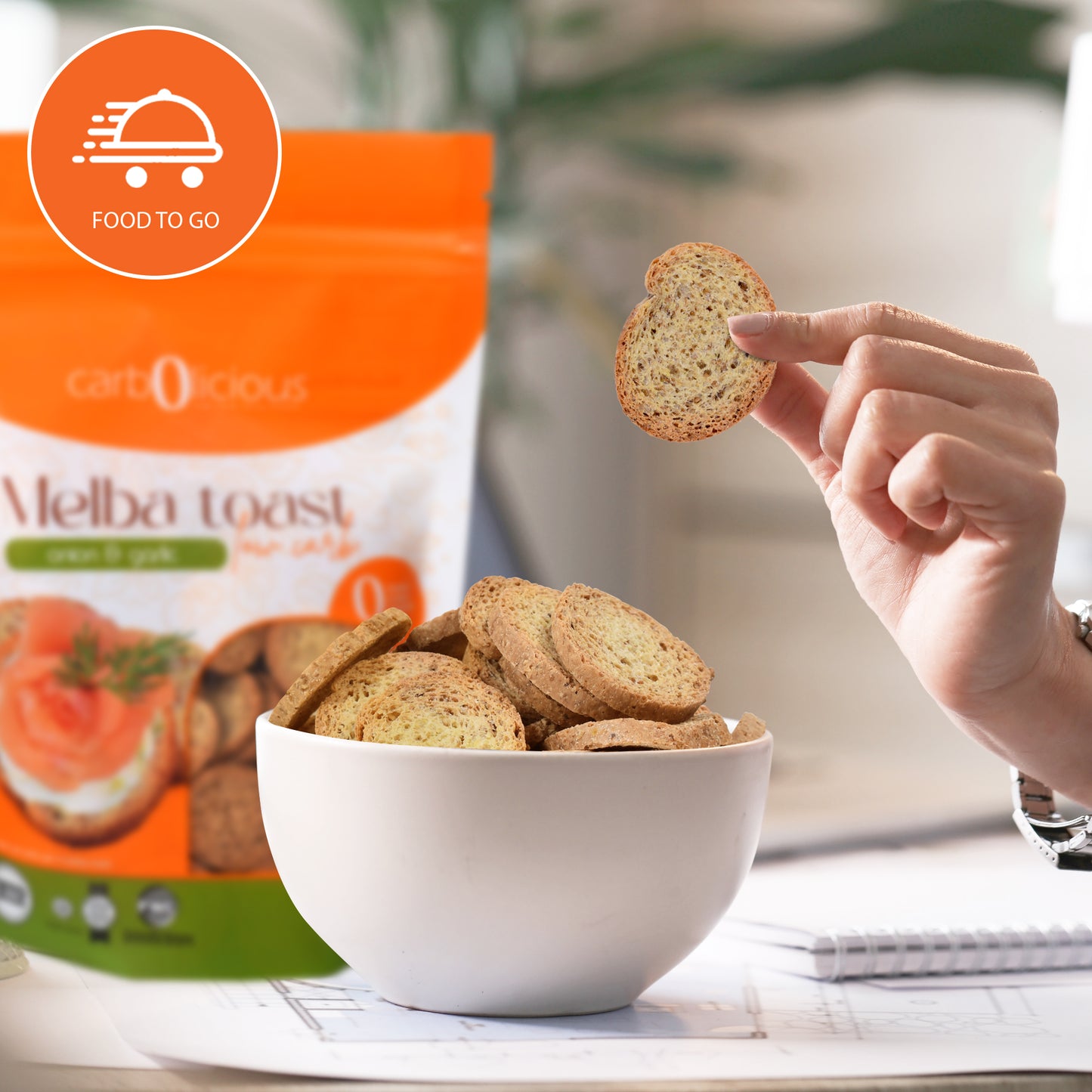 Carbolicious Melba Toast Low-Carb  Sugar Free (ONION & GARLIC) 4oz 1g net carbs per 8 Slices