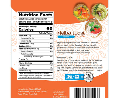 Carbolicious Melba Toast Low-Carb Sugar Free (Sea Salt), 4oz - 1 Pack. Only 1 Carb for 8 Slices!