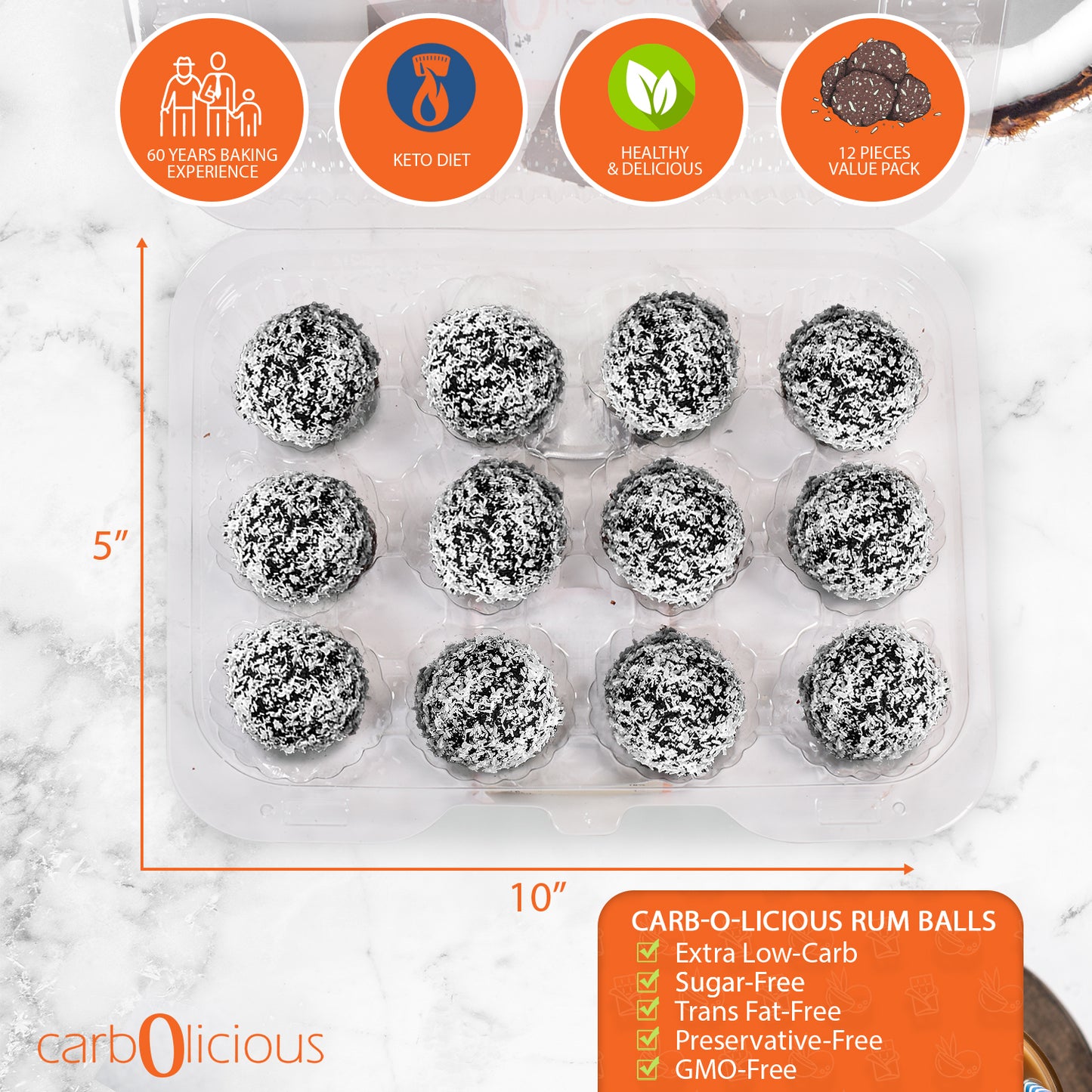 Carbolicious Rum Balls Low-Carb Sugar free - 12 Pack - 1g Carb Per Ball