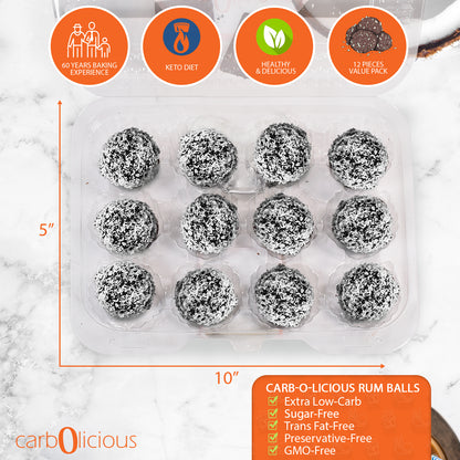 Carbolicious Rum Balls Low-Carb Sugar free - 12 Pack - 1g Carb Per Ball