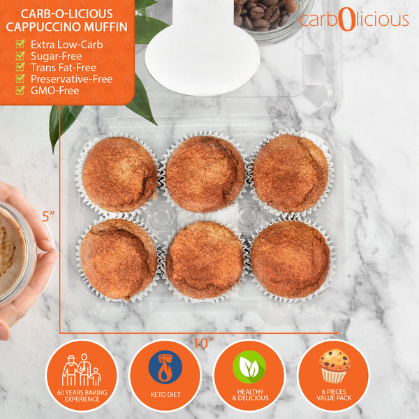 Low Carb Cappuccino Muffin - 6 Pack - Only 2 grams Net Carbs per Muffin! <br/><font color="ED2939">Please freeze product until ready to use</font>