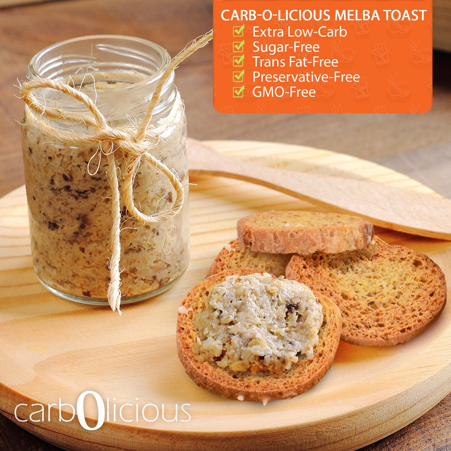 Carbolicious Melba Toast Low-Carb Sugar Free (Sea Salt), 4oz - 1 Pack. Only 1 Carb for 8 Slices!