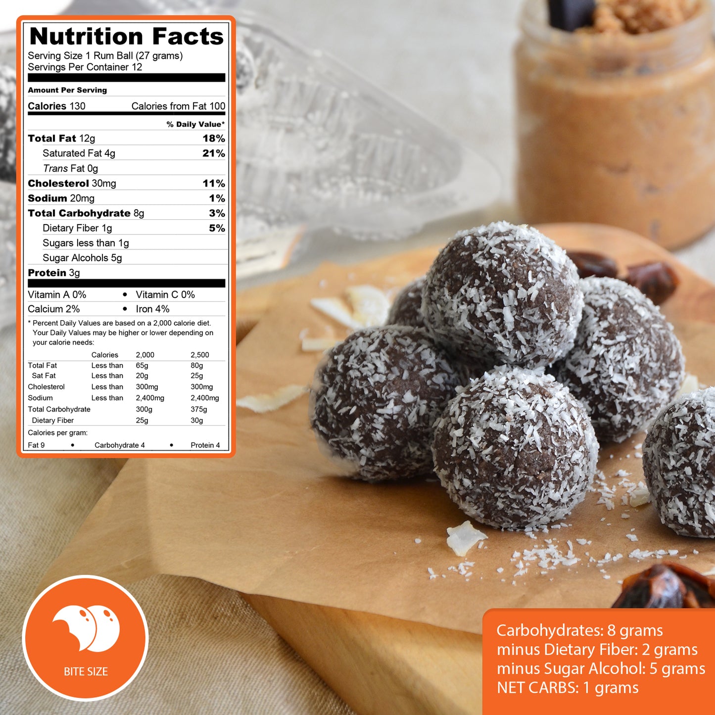 Carbolicious Rum Balls Low-Carb Sugar free - 12 Pack - 1g Carb Per Ball